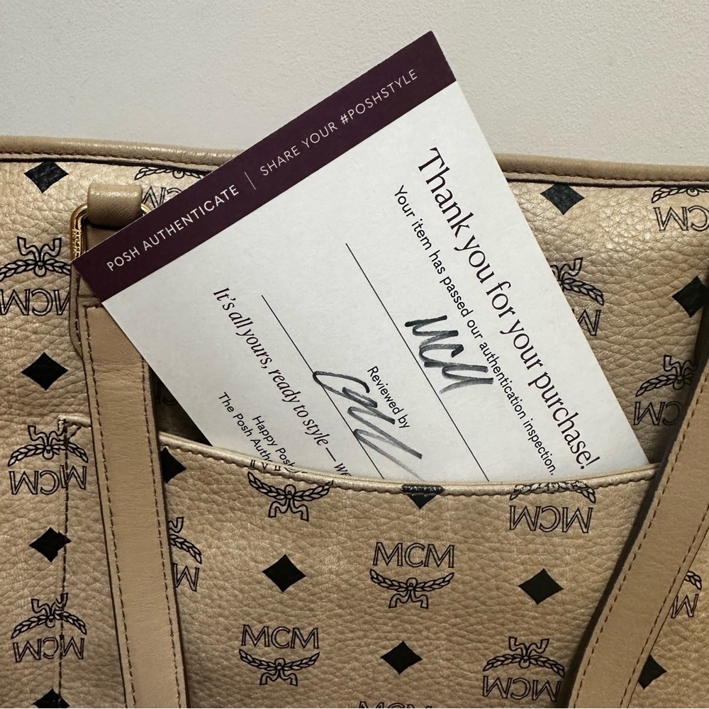 MCM Visetos Authentic Striped Tote Shoulder Bag | Beige Tan Pink| MED LG /DAMAGE - Picture 17 of 17